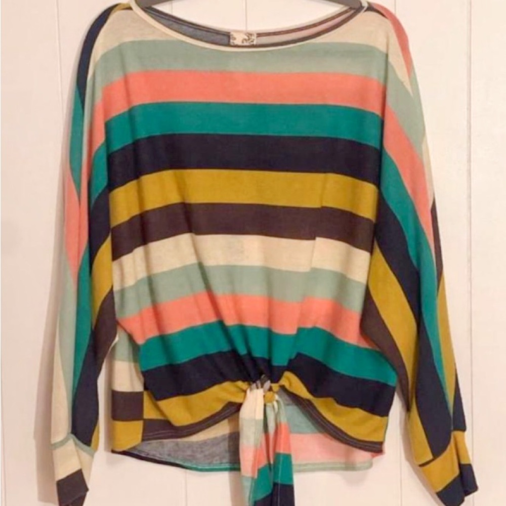Women’s Blu Pepper Small Striped Multicolor Women's‎ Top with tie front
